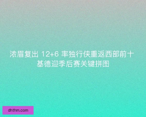 浓眉复出 12+6 率独行侠重返西部前十 基德迎季后赛关键拼图